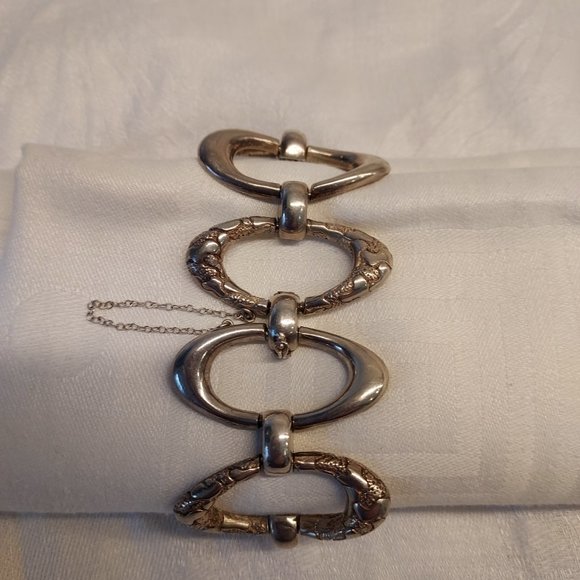 Original 1940's Mexico .925 Oval Linked Bracelet Signed JR - Picture 7 of 14